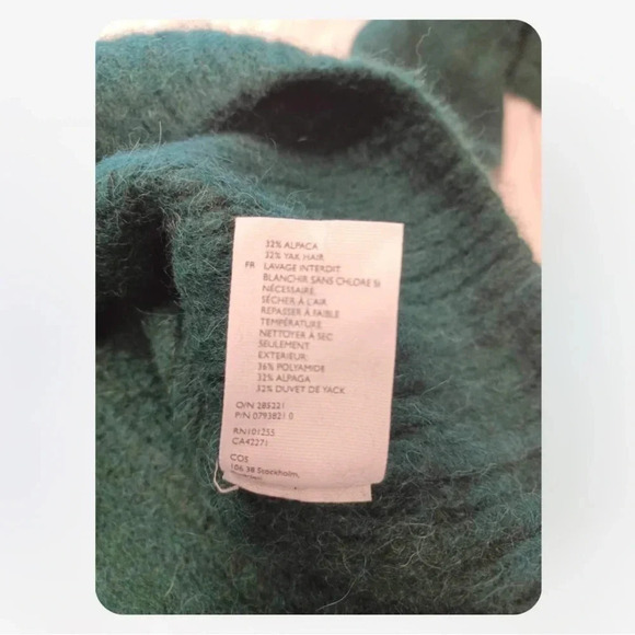 COS Alpaca Wool & Yak Fur Green Turtleneck Size Small - Picture 6 of 9